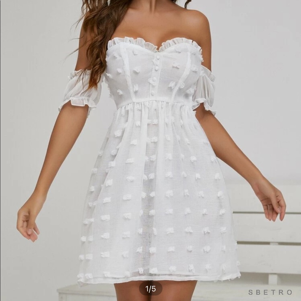 Sbetro off shoulder frill trim mini dress